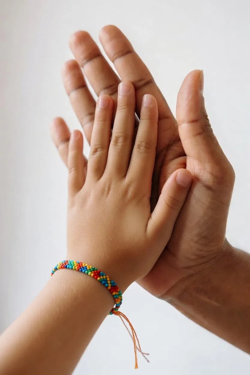 Adult and child hands together, representing intergenerational support