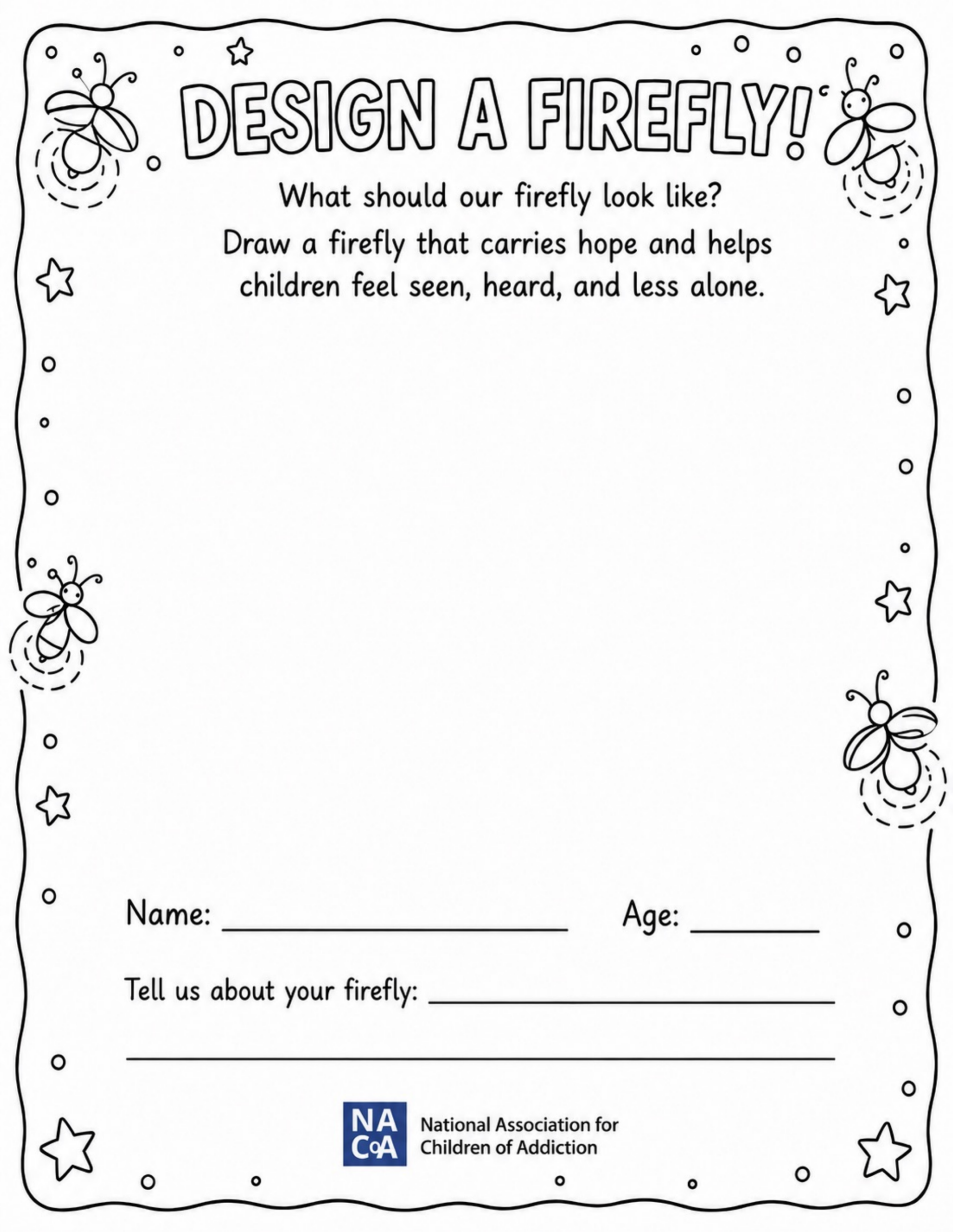 Design a Firefly worksheet inviting children to draw a firefly that carries hope